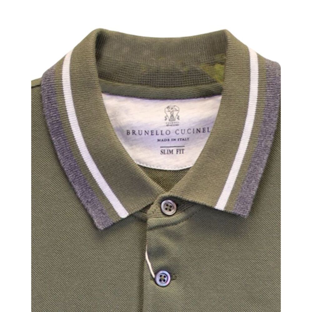 Brunello Cucinelli Polo Shirt in Army Green Cotton Pique - Picture 2 of 3